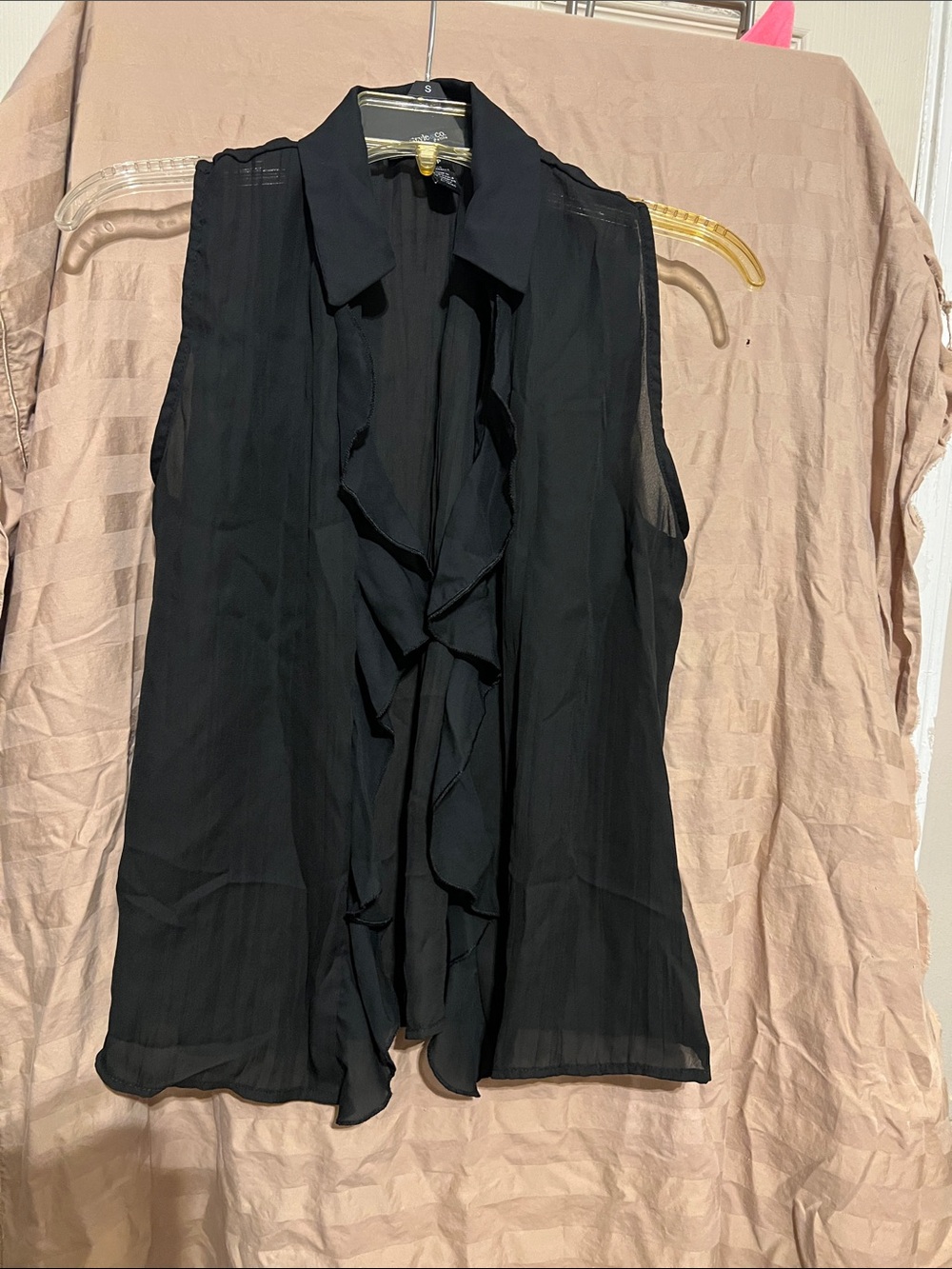 Style & Co. Black Sleeveless Ruffle Front Blouse